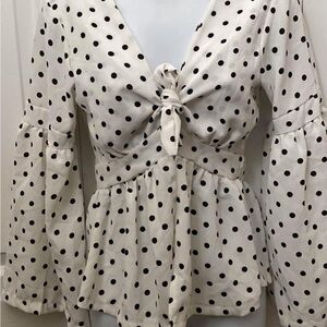 Polka Dot Tie-Front Blouse